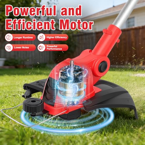 21V Electric Weed Wacker & Edger Lawn Tool Auto-Feed with 2.0Ah X 2 Battery - color: Bright Red
