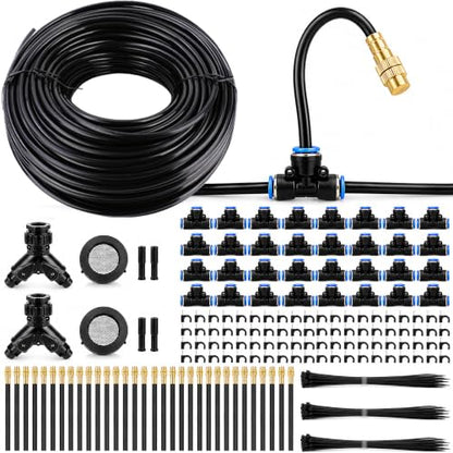 Garden Misting System, 200FT 1/4" Irrigation Tubing with 32 Adjustable Brass Sprinkler Heads, 360° Micro Sprinkler Watering Kit for Raised Beds, Vegetable Garden, Greenhouse & Outdoor Plants - size: 200FT