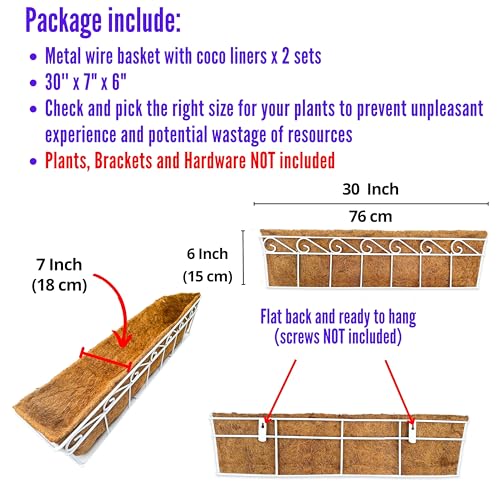 LaLaGreen Fence Window Box (30 in, 2 Pack) White Metal Trough Planter - size: 30" (76cm) x 2 pack