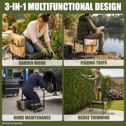 Garden Kneeler and Seat, Foldable Garden Stool, with Kneeling Pad & Bag