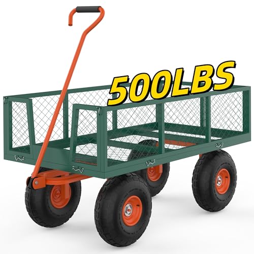 Hipicute 500 LBS Garden Cart Steel, 3 in 1 Heavy-Duty Folding Utility Wagon with Removable Sides, 180° Rotating Handle & 10 inch Tires for Outdoor, Farm, Yard, Lawn and Garden - size: 500 LBS