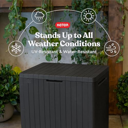 Keter City 30 Gal Outdoor Storage Box and Patio Side Table - color: Dark Grey