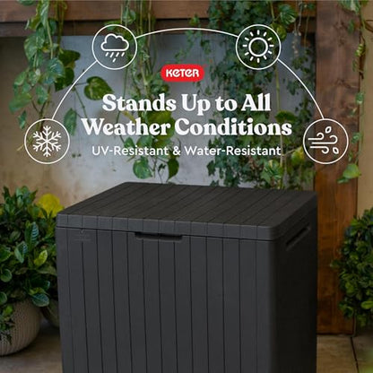 Keter City 30 Gal Outdoor Storage Box and Patio Side Table - color: Dark Grey