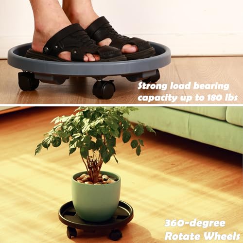 5 Packs Large Plant Caddy with Wheels 13" Rolling Wheeled Plant Stands Heavy-Duty Plastic Flower Pot Roller Base Movers Indoor Outdoor Planter Dolly with Casters Trolley, Grey - color: Gray