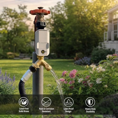 Hourleey Brass Garden Hose Splitter (2 Way), Solid Brass Hose Y Splitter 2 Valves with 2 Extra Rubber Washers (4 Pack) - size: 4 Pack - 2 Way