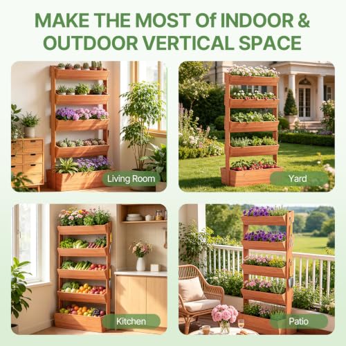 Suteck Raised Garden Bed, 5 Tier Vertical Wooden Planter Box - size: 5 Tier