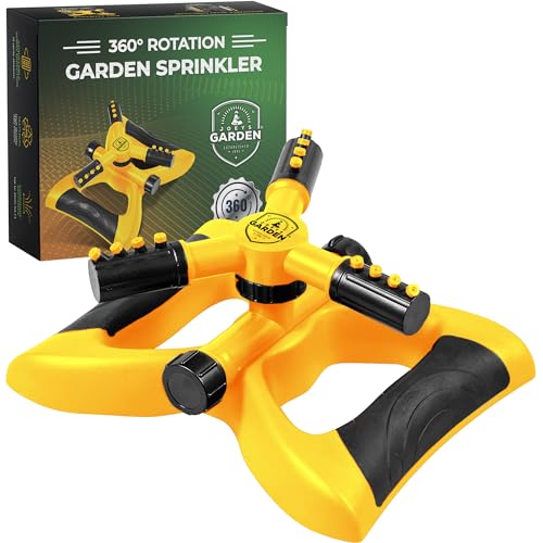 Joeys Garden Rotating Lawn Sprinkler for Yard & Kids, 360° Coverage, Yellow - color: YELLOW