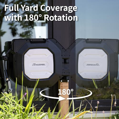 1/2" x 100 FT Heavy Duty Retractable Garden Hose Reel Black - color: Black & White, size: 1/2" 100 FT