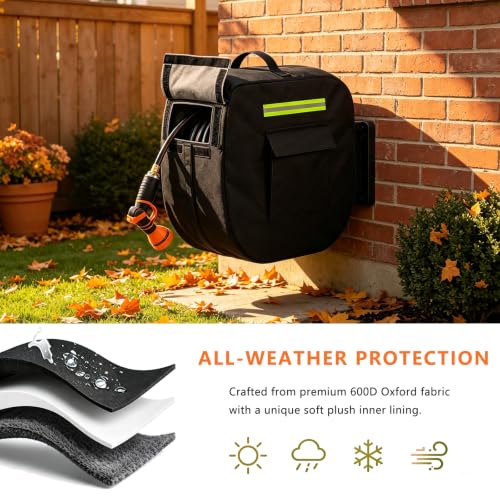 Retractable Garden Hose Reel Cover with Plush Lining, Heavy Duty 100% Waterproof Outdoor Wall Mounted Garden Hose Reel Cover with Side Pocket - 20.9" W x 11.4" D x 18.9" H (Cover Only) - color: Black#1, size: 20.9" W x 11.4" D x 18.9" H
