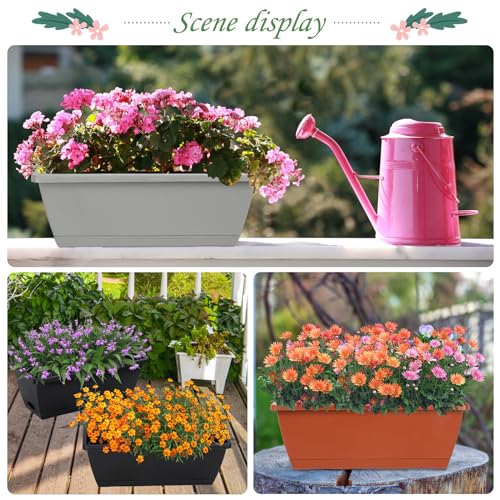 12Pcs 17Inches Rectangle Planter Box with Drainage Holes and Trays - color: Gray
