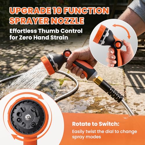 Cesun 25 ft Metal Garden Hose with 10 Function Nozzle, 25 foot x 5/8" - size: 25ft Male to Female