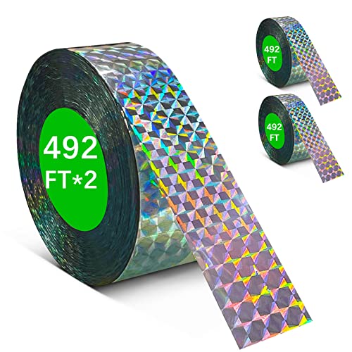 Benasan [984FT] Effective Birds Scare Reflective Ribbon Reflectors,Dual-Sided Flashing Streamers to Keep Pigeons, Hawks, Woodpeckers, Geeses Away from Trees Plants Crops Garden Porch,2*Rolls - size: 2*Rolls,984 FT