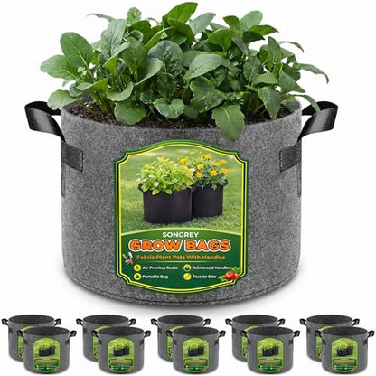 Songrey 10-Pack 5 Gallon Grow Bags - color: Gray, size: 5 Gallons