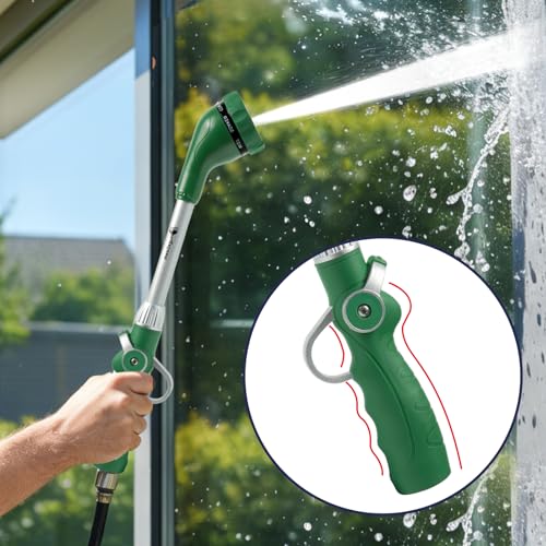 HugeDawn Garden Hose Wand, 16-Inch Heavy Duty Zinc Alloy & Aluminum Watering Wand with 8 Spray Patterns Thumb Control for Hanging Baskets, Garden, Cleaning (Green) - color: Green