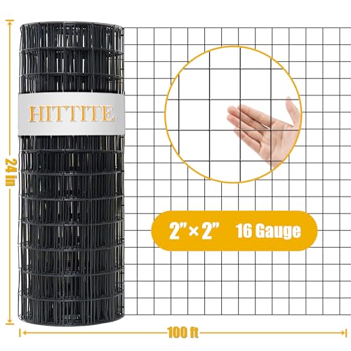 Black PVC Coated Welded Wire Fencing, 24in High x 100ft Long, 2 inch x 2 inch 16GA 2/3/4/5/6 Ft Tall Welded Wire Fence Rolls, Black Metal Garden Fence Wire Roll Garden Fencing for Yard - color: Black, size: 2"x2" 16GA 24" x 100'