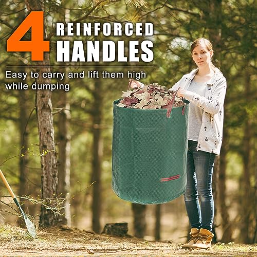 Joyhalo Reusable Yard Waste Bags -132 Gallon, 6 Pack, Heavy Duty with Gardening Gloves & 4 Handles, Standable, Camping & Recycling - color: Green-132 Gallons