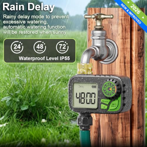 Sprinkler Timer Programmable Water Hose Timer with Rain Delay, Brass Inlet - color: Gray