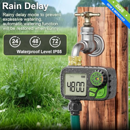Sprinkler Timer Programmable Water Hose Timer with Rain Delay, Brass Inlet - color: Gray