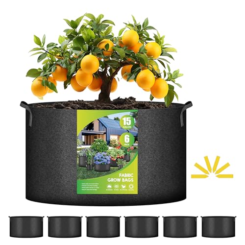 iPower Plant Grow Bag 15 Gallon 6-Pack Heavy Duty Fabric Pots, 300g Thick Nonwoven Fabric Containers Aeration with Nylon Handles, for Planting Vegetables, Fruits, Flowers, Black 2024 Version - color: Black, size: 15 Gallon