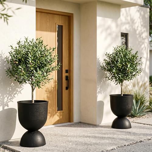 KOL 15 Inch Tall Planters, Black Plastic Urn Planters, 2 Pack - color: Black, size: Bundle: 15"+15"