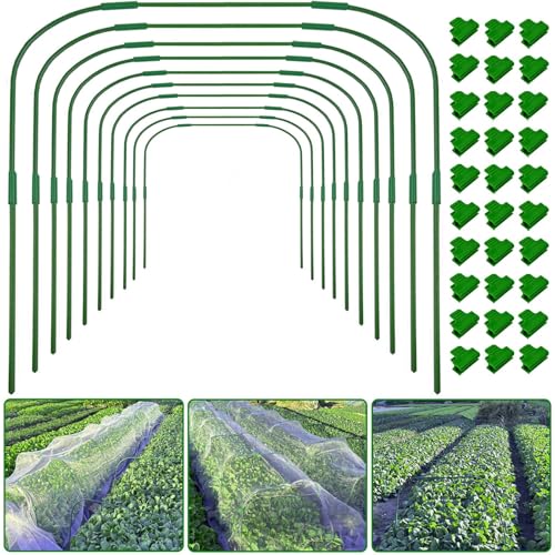 10 Sets Greenhouse Hoops Grow Tunnel-41.3" W x 31.5" H with 30 PCS Clamps,DIY Garden Hoop Plastic Rustproof Support Frame Garden Hoop Stakes for Plants Fruits Vegetables Raised Garden Beds Row Cover