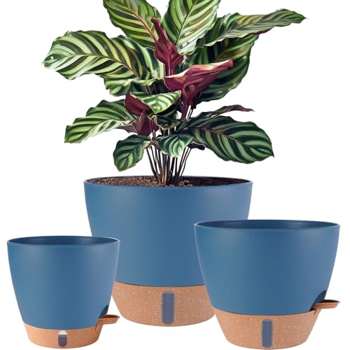 12/10/8 inch Plant Pots, Large Plastic Self Watering Planters - color: Navy Blue, size: 8/10/12 inch