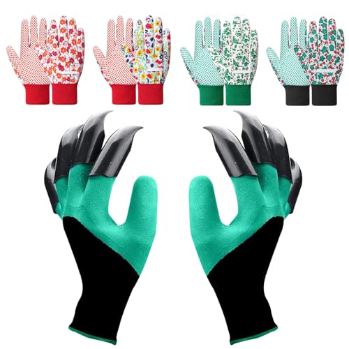5 Pairs Gardening Gloves for Women 1 Gloves with Claw and 4 Floral Glove with Non-Slip Grip Yard Work Glove Light Working for Weeding Planting