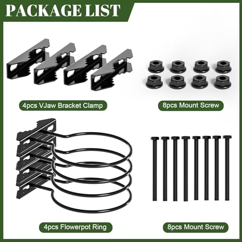 6" Clamp-On Flower Pot Ring, 4 Pack Heavy Duty Deck Flowerpot Holder Ring Metal Planter Hanger Hanging Plant Holder