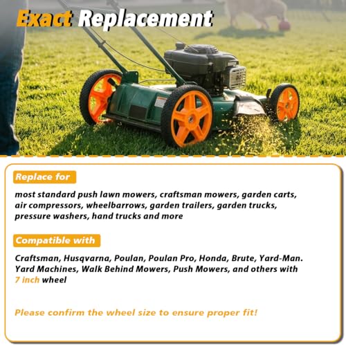 Lawn Mower Wheels, 7 inch Push Mower Plastic Wheels with Bolts & Nuts Fits Most Standard Lawn Mower Cart, Garden Carts, Air Compressor and More, 2 Pack - size: 7 Inch