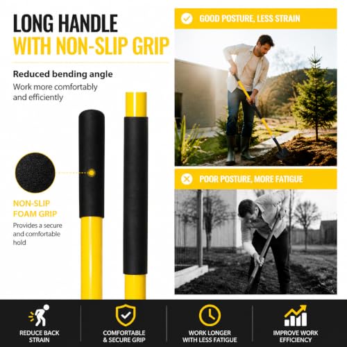 VNIMTI Heavy Duty Gardening Shovel, 56 Inch Round Blade with Fiberglass Handle (Yellow) - color: Yellow