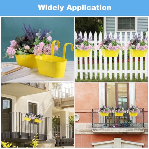 uxcell Rail Planter for Outdoor Plants, 4 Pcs 11" Iron Wall Hanging Planters Fence Railing Balcony Planters with Drainage Holes and Detachable Hooks, Black - color: Black