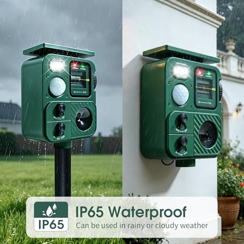 Outdoor Ultrasonic Animal Repeller, Deer Repeller with Solar-Powered, Motion-Activated Deterrent – Repellent for Cats, Dogs, Deer, Squirrels & Raccoons for Garden and Yard