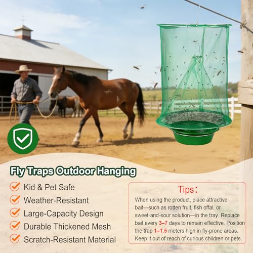 Reusable Ranch Fly Traps Outdoor Hanging Fly Cage-8 Pack - size: 8 pack