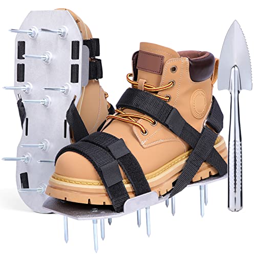 Ohuhu Lawn Aerator Shoes for Glass: Free-Installation Aeration Shoes with Stainless Steel Shovel, Heavy Duty Spike Aerating Sandals Lawn Equipment Tool (Aluminum) - color: Aluminum