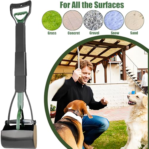 32'' Pooper Scooper for Large Small Dogs Heavy Duty, Long Handle Poop Scoop for Yard, Grass, Gravel, Dog Poop Grabber with High Strength Material and Durable Spring(Dark Green) - size: 1 Piece(32-inch length)Dark Green