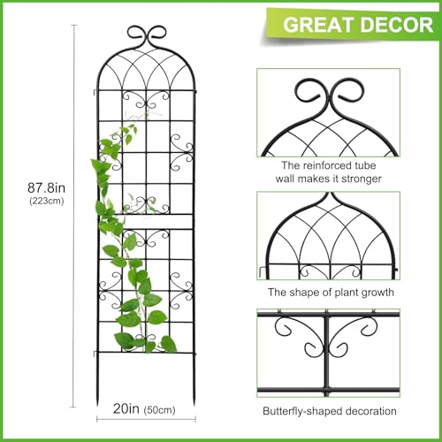 2 Pack 86.7" H x 19.7" W Black Metal Garden Trellis for Climbing Plants Outdoor, Heavy Duty Tall Plant Support for Roses, Vines, Cucumbers, Clematis, Flowers & Vegetables - color: 2PCS-1