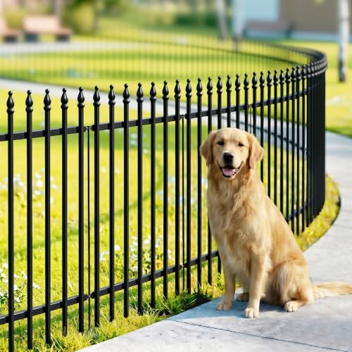 Thealyn 32" H x 24" W Metal Garden Fence, No Digging, Animal Barrier, 10 Ft - color: Black, size: 32″ H x 10 ft (5 Panels)