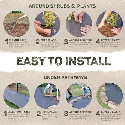 Dewitt 30 Year Professional Weed Control Fabric 3 oz, Brown, 3 x 100 Feet – Heavy-Duty Landscape Barrier and Ground Cover for Gardens, Raised Beds, Walkways, and Outdoor Landscaping