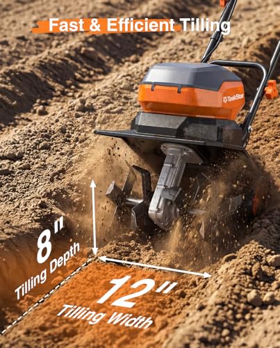 12 Inch Electric Tiller Cultivator, 40V Cordless Tiller for Gardening with 2 * 5.0 Ah Batteries, 8 Inch Depth Rototillers Battery Powered with Adjustable Wheels for Lawn Yard Weeding Soil Cultivation - size: 12"x8"