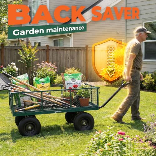 Sekey 7.7 Cu Ft Steel Garden Cart, 1400 lb Capacity, Towable Handle - color: Green, size: 1400LBS