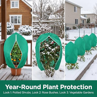 2 Pack Plant Covers Freeze Protection, 31.5" x 47.2" Frost Protection Covers with Zipper and Drawstring, Reusable Winter Plant Blanket for Outdoor Plants, Potted Trees, Shrubs and Garden Plants