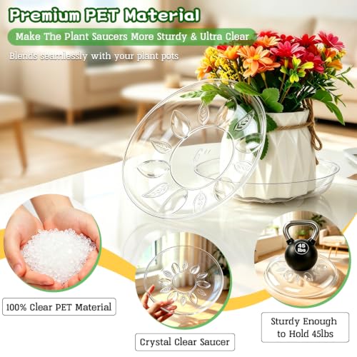 SupKing 6 Pack Plastic Plant Saucers with Raised Feet 6 inch / 8inch / 10inch /12inch Heavy Duty Clear Plant Trays to Catch Water Flower Pots Saucer for Indoor & Outdoor Plants (6” Clear) - size: 6in - 6 Pack