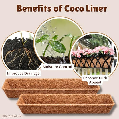 LaLaGreen 36" (2 Pack, Rectangular) Coco Liners for Window Box Planter–Extra Large Trough Coconut Coir Replacement for Hanging Basket, Flower Pot, Garden Outdoor Use–Multi Sizes Multiple Sizes&Shapes - size: 36'' x 2 pack