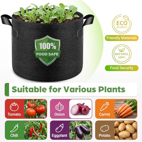 Songrey 10-Pack 25 Gallon Grow Bags - color: Black, size: 25 Gallons