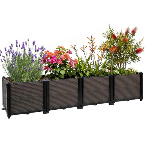 Large Raised Planter Box Outdoor Self Watering 62.9"x15.7"x14.2" , Deep Raised Garden Bed - Elevated Garden Box with Drainage Plug, Rectangular Garden Planter Perfect for Patio Balcony Deck - size: L 63"xW 16"xH 14"