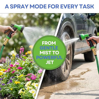 J&B XpandaHose 100ft Expandable Garden Hose, Lightweight, Brass Connectors - color: Green/Black, size: 100ft