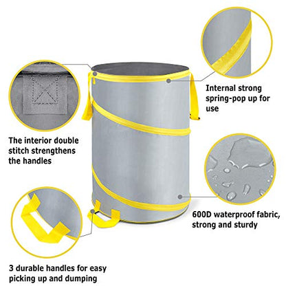 3 Pack 30 Gallon Collapsible Trash Can, Reusable Garden Leaf Bag, Pop-Up Portable Yard Waste Bags for Lawn Debris, Camping, Autumn Cleanup - Easy Storage & Carry