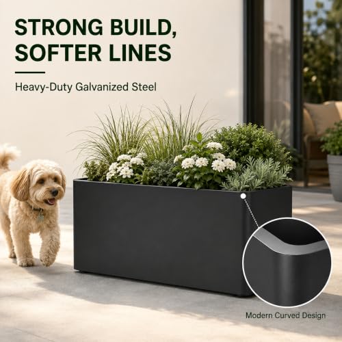 2 Pack 32" Large Rectangular Metal Planter Boxes Outdoor, Long Planter Box - size: 32"L x 12"W x 15.98"H