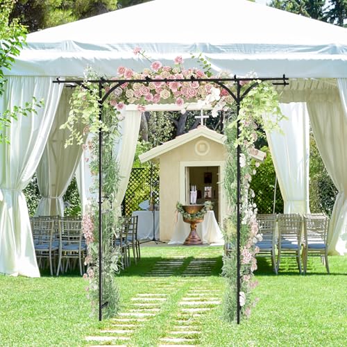 S AFSTAR Garden Arch Trellis Pergola, 6.8 FT Outdoor Metal Arbor w/Extended Top, 4 Ground Stakes, Plant Support Trellis for Climbing Plant Vine Rose, Garden Arbour Archway for Wedding Ceremony Party - size: 79"L x 20.5"W x 81"H
