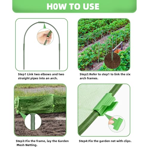U0U Garden Mesh Netting Kit,7.8 x 24 Ft Plant Netting with Hoops,Bird Net for Garden with 6 Sets Garden Hoops & 18 Clips,Garden Net Bed Cover for Plants Birds Animals Protection - color: Green